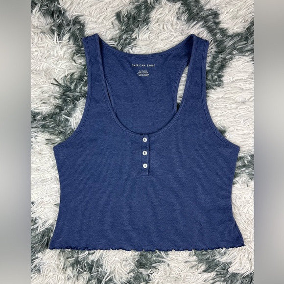 American Eagle Outfitters Tops - American Eagle Women's Henley True Tank Blue Size XLarge Cropped